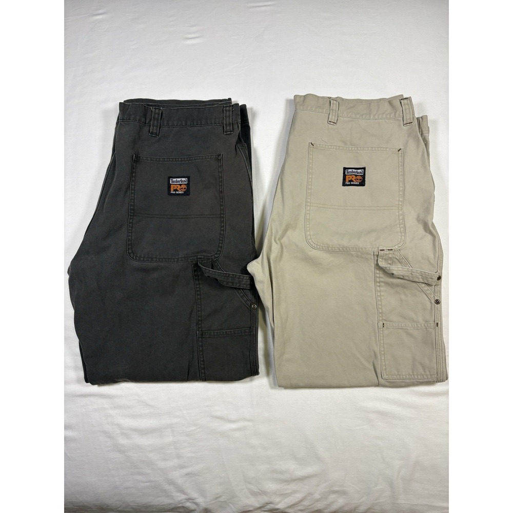 Lot of 2 Timberland PRO Mens Carpenter Pants 38x30 Work Canvas Utility Gray Tan